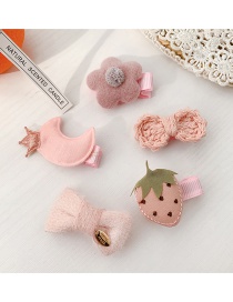 Fashion Pink Strawberry 5-piece Set [hairpin] Animal Fruit Smiley Love Geometric Baby Hairpin Hair Rope