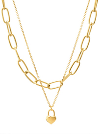 Fashion Gold Titanium Steel Heart Chain Double Layer Necklace