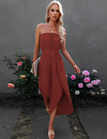 Fashion Rust Red Polyester Strapless Jumpsuit