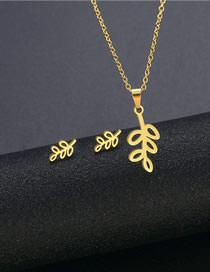 Fashion Gold Stainless Steel Leaf Stud Necklace Set