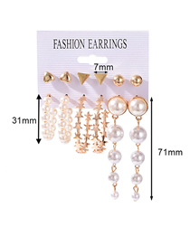 Fashion 14# Metal Diamond Geometric Pearl Earrings Set