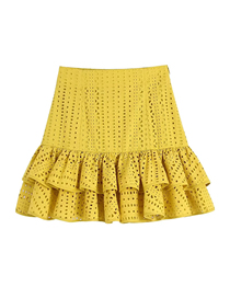 Fashion Yellow Cutout Embroidered Layered Skirt