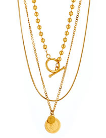 Fashion Gold Color Titanium Steel Round Plate Ot Buckle Multilayer Necklace