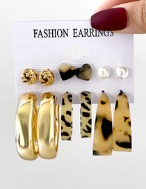 Fashion 1# Alloy Leopard Geometric Heart C-shaped Earring Set