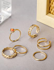 Fashion Gold 6-piece Set Alloy Geometric Chain Onyx Ring Set