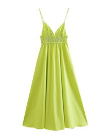 Fashion Green Blended Swing V-neck Slip Dress
