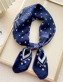 Fashion 30 Star Heart Crown Navy Blue Geometric Print Knotted Scarf