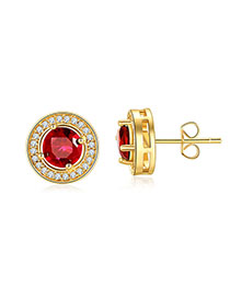 Fashion Golden Red Diamond Bronze Zirconium Geometric Round Stud Earrings