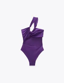 Fashion Purple Solid Asymmetric Cutout One-piece Swimsuit