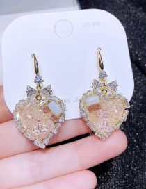 Fashion Gold Color Copper Diamond Crystal Heart Bow Stud Earrings