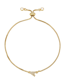 Fashion Gold Color A Brass Zirconium Alphabet Pull Bracelet