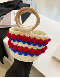 Fashion Section Two Red Polyester Yarn Crochet Flower Tote