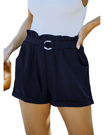 Fashion Dark Blue Polyester Lace Crimped Shorts