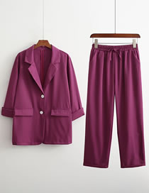 Fashion Purple Solid Color Suit Wide Leg Pants Two Piece Set