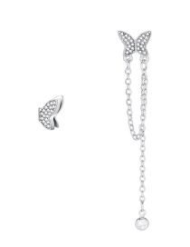 Fashion Silver Alloy Diamond Asymmetric Butterfly Tassel Stud Earrings