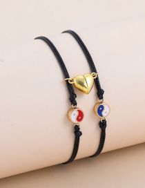 Fashion Black Alloy Drip Oil Tai Chi Magnetic Love Bracelet Set