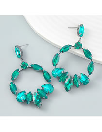 Fashion Green Alloy Diamond Cutout Round Stud Earrings