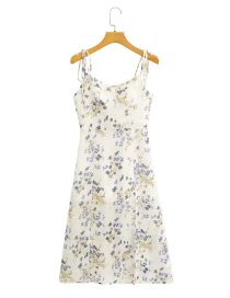 Fashion White Printed Lace-up Slip Dress