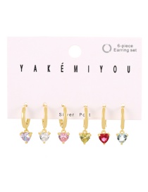 Fashion Color 6-piece Set Of Copper Inlaid Zircon Heart Earrings