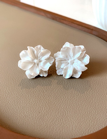 Fashion White Resin Camellia Earrings