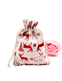 Fashion Red Elk Forest 13*18cm Christmas Bronzing Print Drawstring Drawstring Cotton Candy Bag