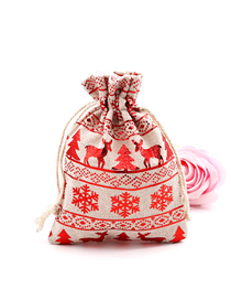 Fashion Red Snowflake Elk 13*18cm Christmas Bronzing Print Drawstring Drawstring Cotton Candy Bag