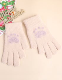 Fashion Khaki Fabric Plush Cat Claw Fingerless Touch Screen Gloves