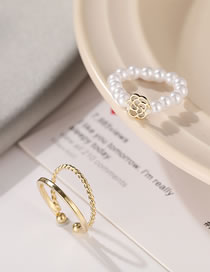 Fashion Gold Alloy Camellia Pearl Geometric Ring Set