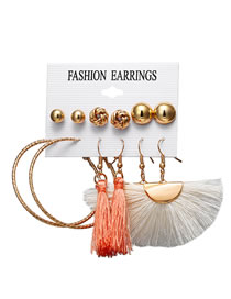 Fashion 1# Geometric Tassel C-shaped Earrings Set