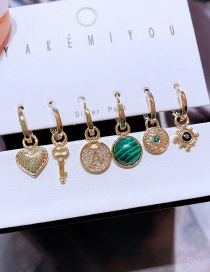 Fashion Gold Copper Inlaid Zirconium Love Key Round Ear Ring Set