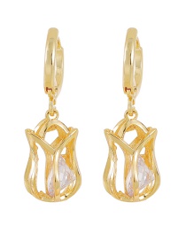 Fashion Gold Copper Inlaid Zircon Flower Earrings