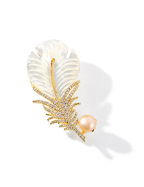 Fashion Gold Color Copper Inlaid Zirconium Pearl Feather Brooch