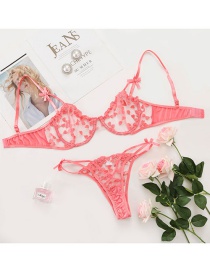 Fashion Pink Lace Crocheted Perspective Bowknot Underwear Set