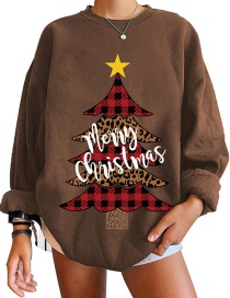 Fashion Brown Christmas Tree Letter Print Crew Neck Sweater