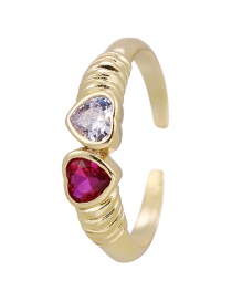 Fashion Red+white Copper Inlaid Zirconium Contrasting Color Love Ring
