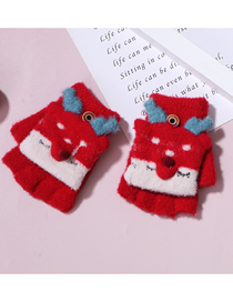 Fashion Red Christmas Jacquard Mink Fleece Knitted Flip Half Finger Gloves