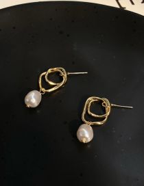Fashion Gold Color Alloy Geometric Pearl Hoop Stud Earrings