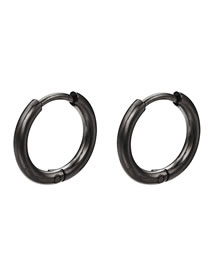 Fashion A Pair Of Black 14mm Titanium Steel Geometric Round Earrings