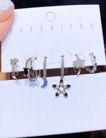 Fashion Silver Brass Set With Zirconium Moon And Pentagram Earrings