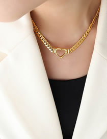 Fashion Gold Titanium Steel Geometric Cutout Heart Necklace