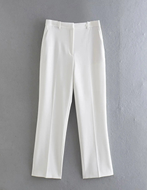 Fashion White Geometric Micropleated Straight-leg Trousers