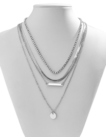 Fashion Silver Alloy Geometric Snake Bone Chain Round Plate Multilayer Necklace