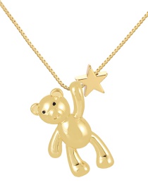 Fashion Gold Copper Drop Oil Bear Pentagram Pendant Necklace