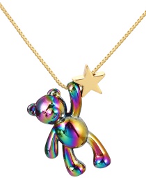 Fashion Color Copper Drop Oil Bear Pentagram Pendant Necklace