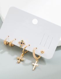 Fashion Colorful Cross Set Copper Gold Plated Zirconium Cross Chain Earrings Set