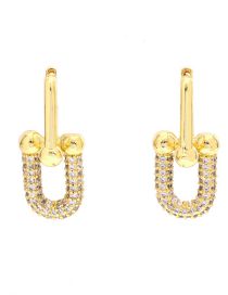 Fashion Gold Brass Gold Plated Diamond U-shaped Horseshoe Buckle Stud Earrings
