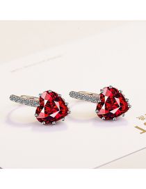 Fashion Red Diamond Brass Diamond Heart Earrings