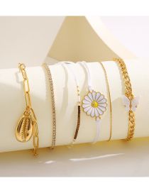 Fashion Gold Alloy Drop Oil Daisy Shell Butterfly Set Diamond Claw Chain Bracelet Set