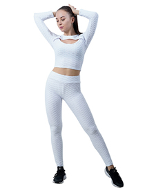 Fashion White Hollow Top High Waist Yoga Pants Suit