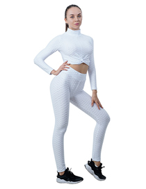 Fashion White Long-sleeved Top And Trousers Set With Stand-up Bow Tie